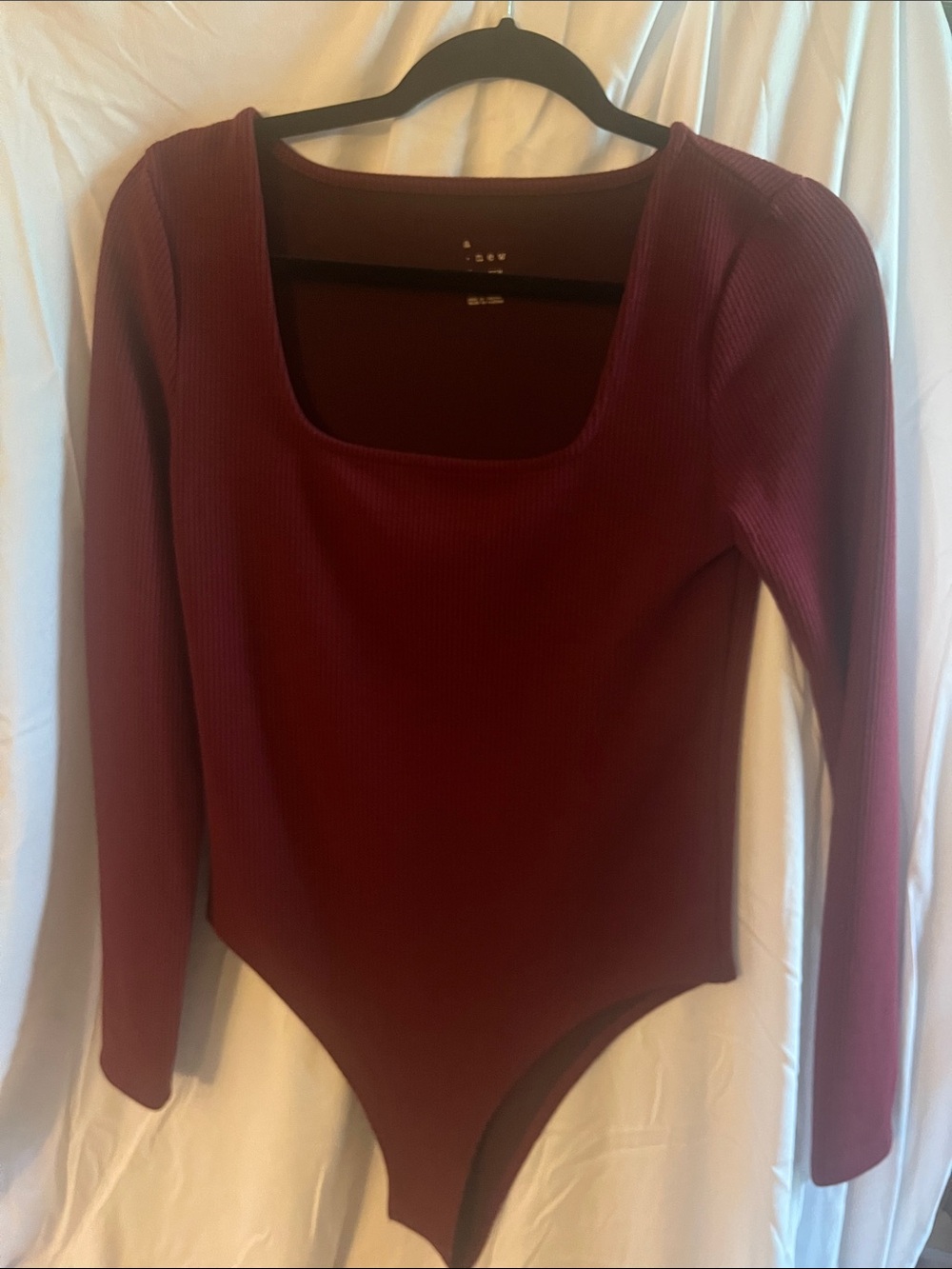 a new day Ribbed Long Sleeve Square Neck Bodysuit - Wine